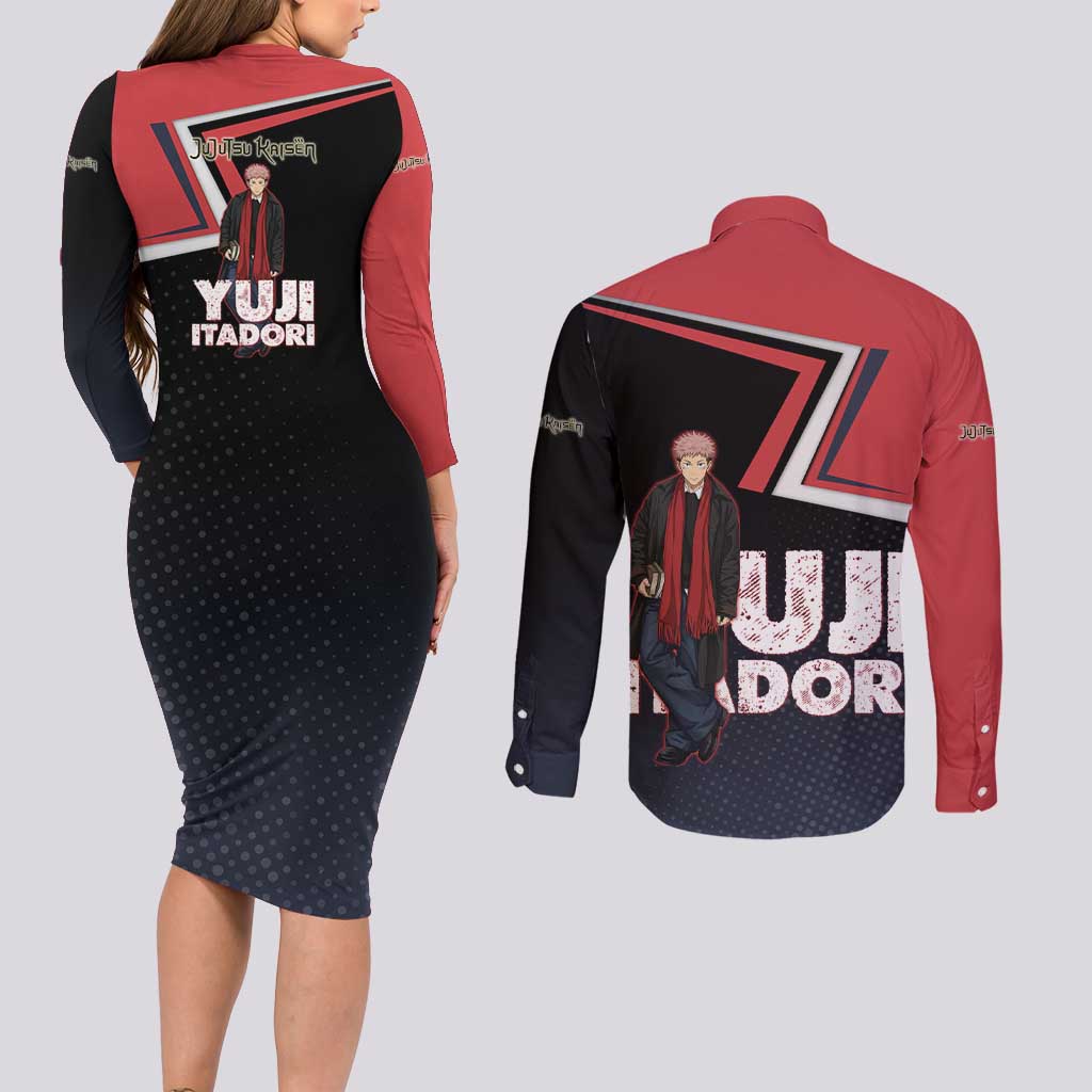 Yuji Itadori Couples Matching Long Sleeve Bodycon Dress and Long Sleeve Button Shirt Casual Anime Hero Style