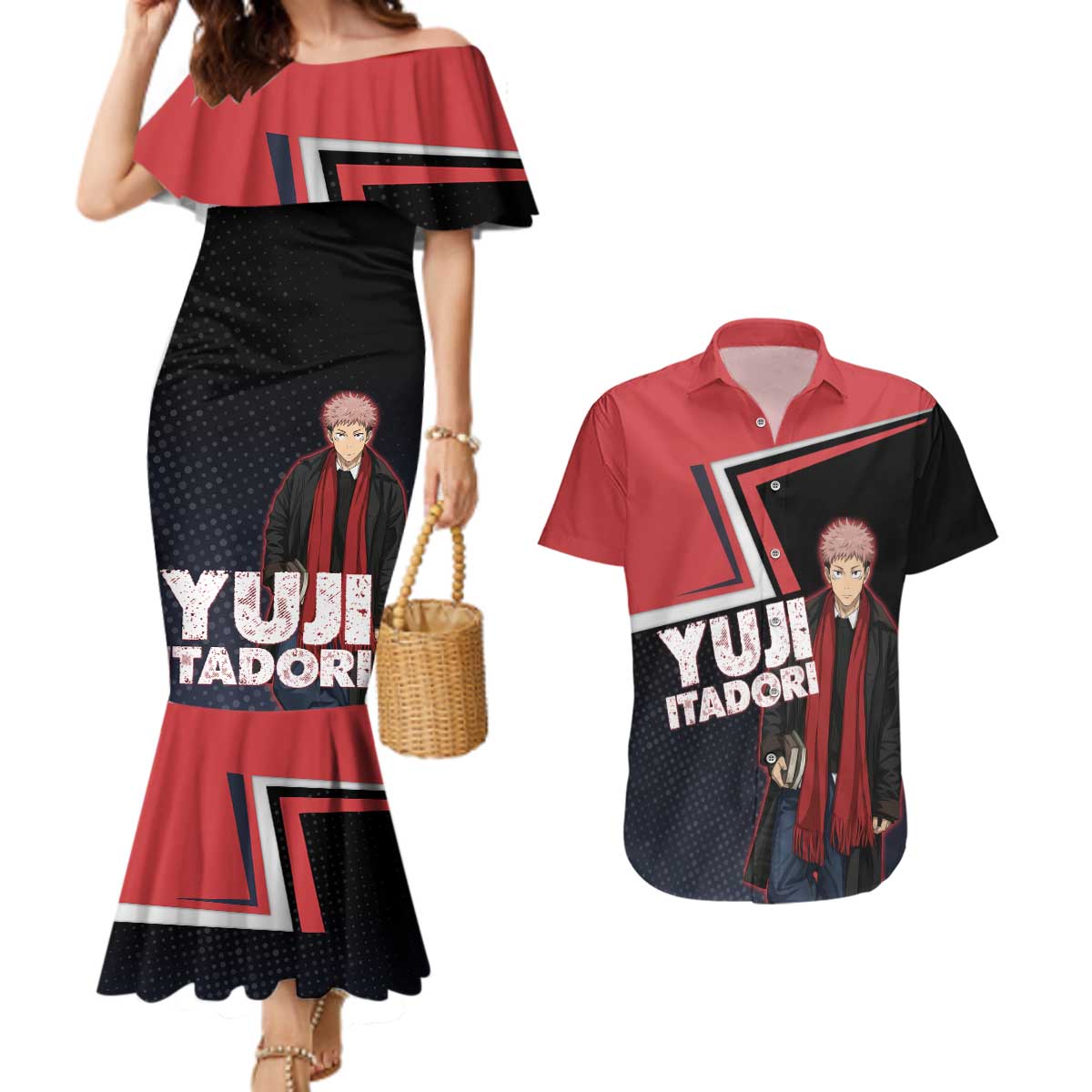 Yuji Itadori Couples Matching Mermaid Dress and Hawaiian Shirt Casual Anime Hero Style