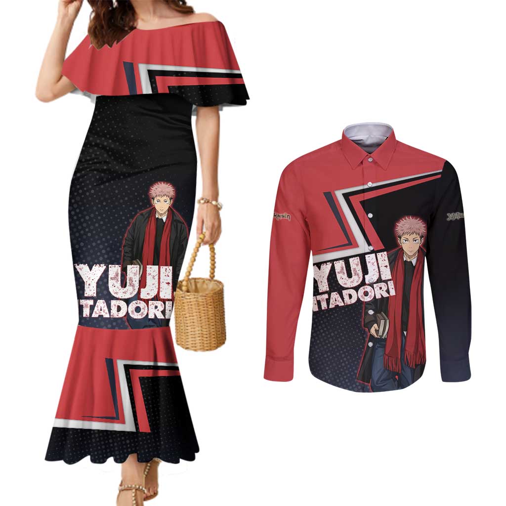 Yuji Itadori Couples Matching Mermaid Dress and Long Sleeve Button Shirt Casual Anime Hero Style