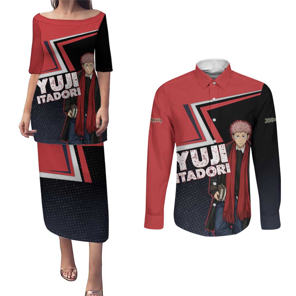Yuji Itadori Couples Matching Puletasi and Long Sleeve Button Shirt Casual Anime Hero Style