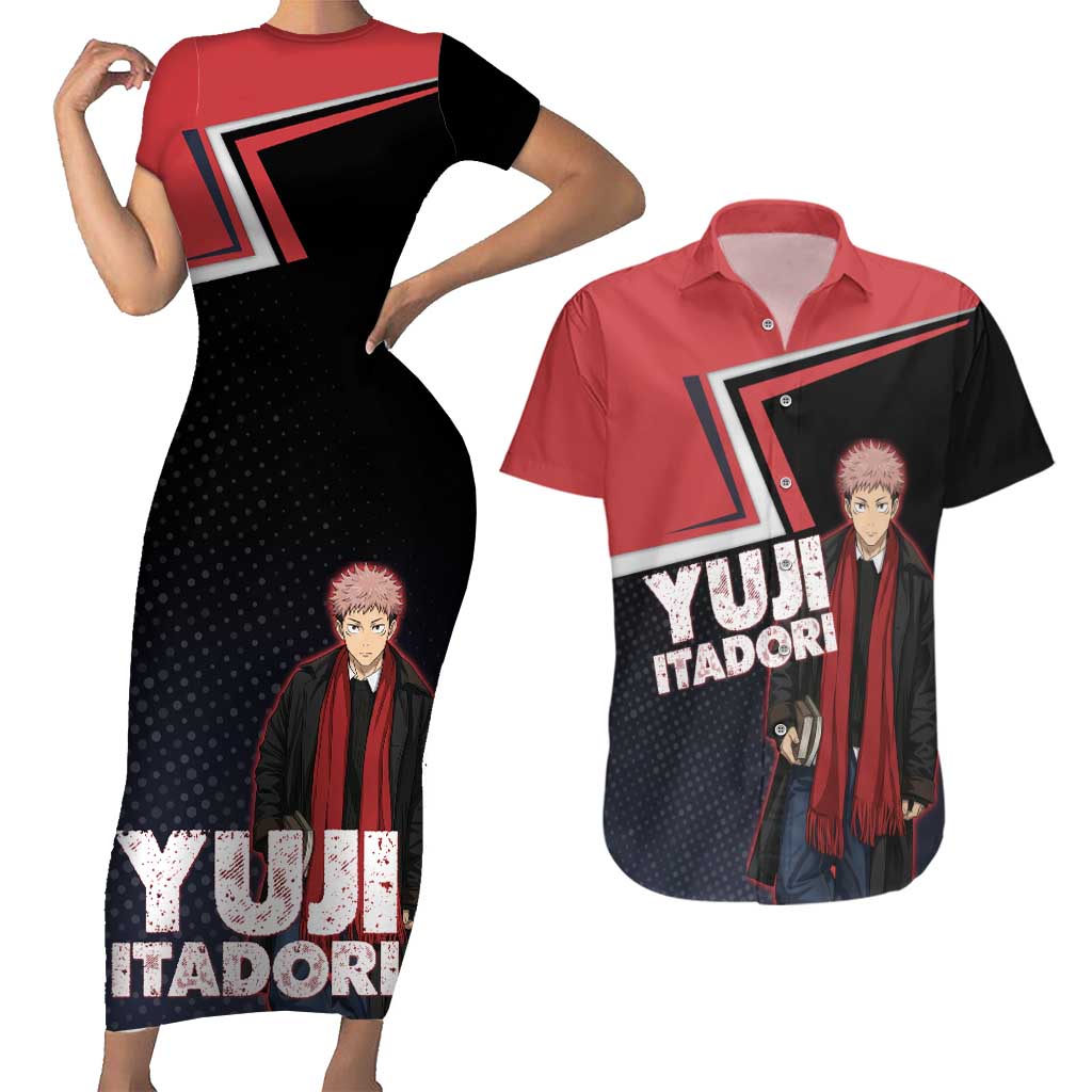 Yuji Itadori Couples Matching Short Sleeve Bodycon Dress and Hawaiian Shirt Casual Anime Hero Style