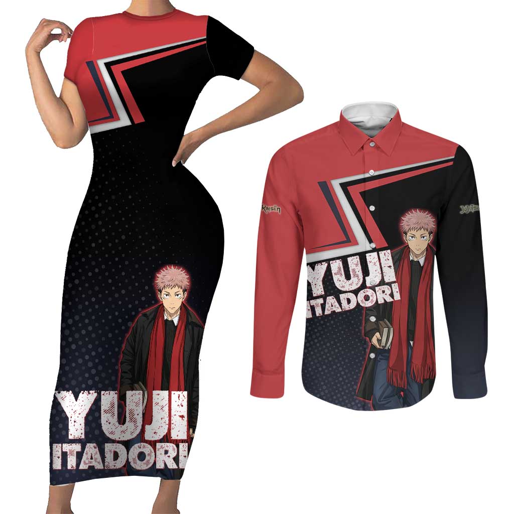 Yuji Itadori Couples Matching Short Sleeve Bodycon Dress and Long Sleeve Button Shirt Casual Anime Hero Style