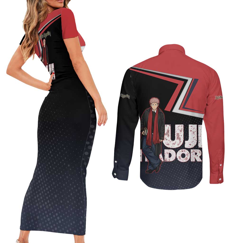 Yuji Itadori Couples Matching Short Sleeve Bodycon Dress and Long Sleeve Button Shirt Casual Anime Hero Style