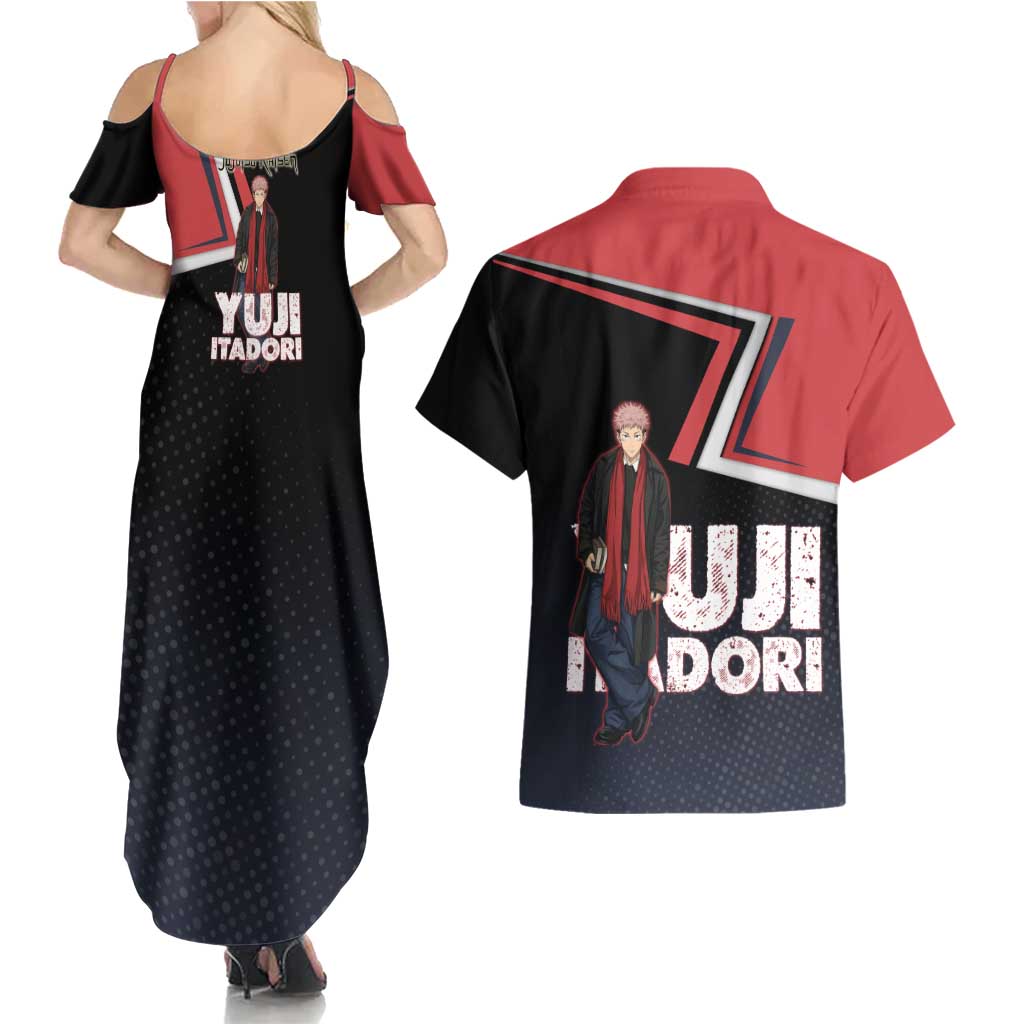 Yuji Itadori Couples Matching Summer Maxi Dress and Hawaiian Shirt Casual Anime Hero Style