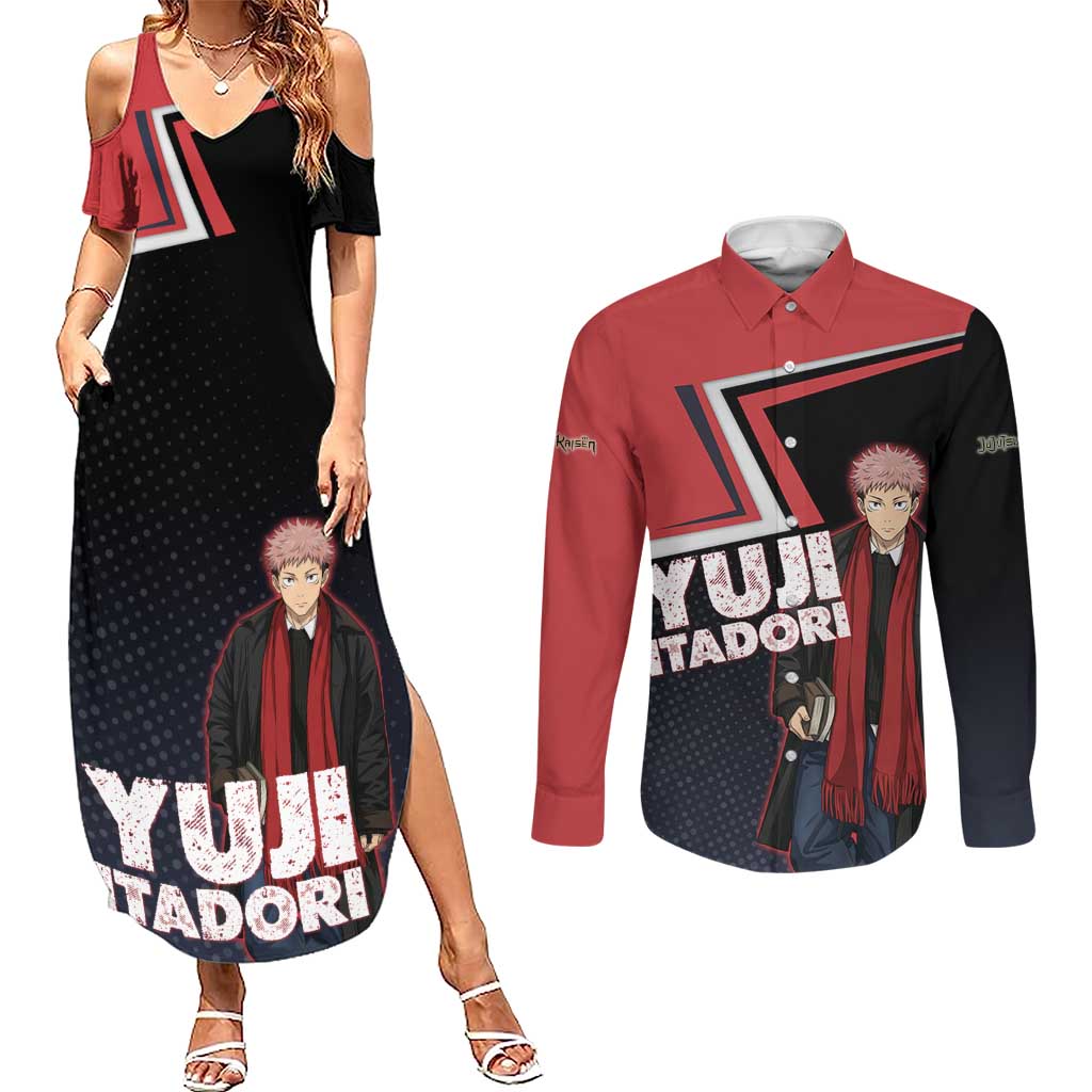 Yuji Itadori Couples Matching Summer Maxi Dress and Long Sleeve Button Shirt Casual Anime Hero Style