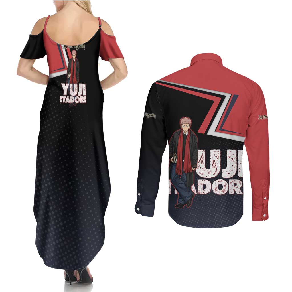 Yuji Itadori Couples Matching Summer Maxi Dress and Long Sleeve Button Shirt Casual Anime Hero Style