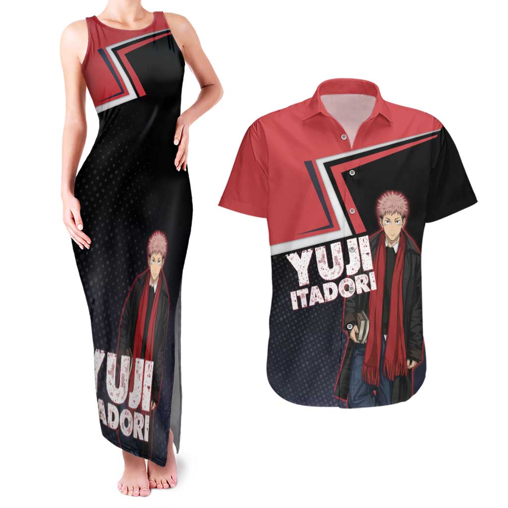 Yuji Itadori Couples Matching Tank Maxi Dress and Hawaiian Shirt Casual Anime Hero Style