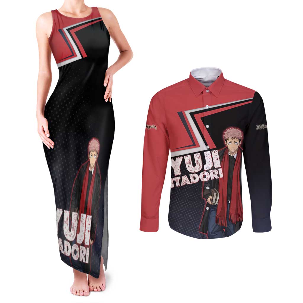 Yuji Itadori Couples Matching Tank Maxi Dress and Long Sleeve Button Shirt Casual Anime Hero Style