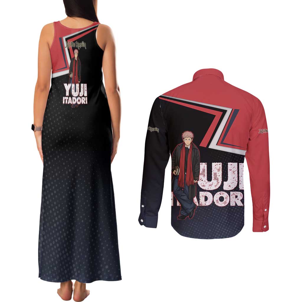 Yuji Itadori Couples Matching Tank Maxi Dress and Long Sleeve Button Shirt Casual Anime Hero Style