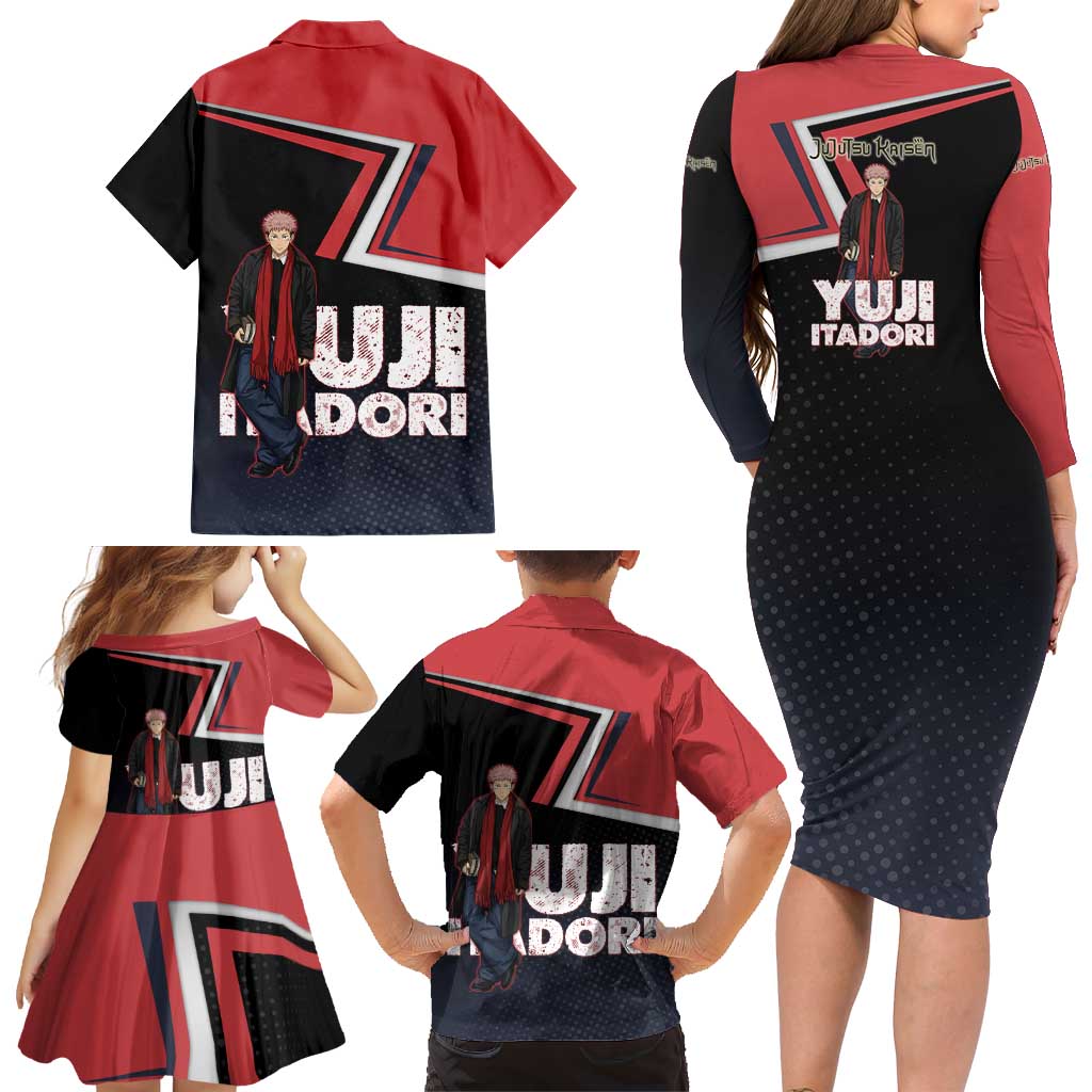 Yuji Itadori Family Matching Long Sleeve Bodycon Dress and Hawaiian Shirt Casual Anime Hero Style