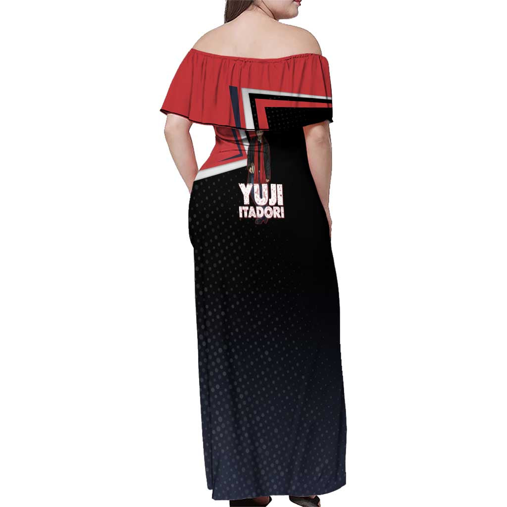 Yuji Itadori Family Matching Off Shoulder Maxi Dress and Hawaiian Shirt Casual Anime Hero Style