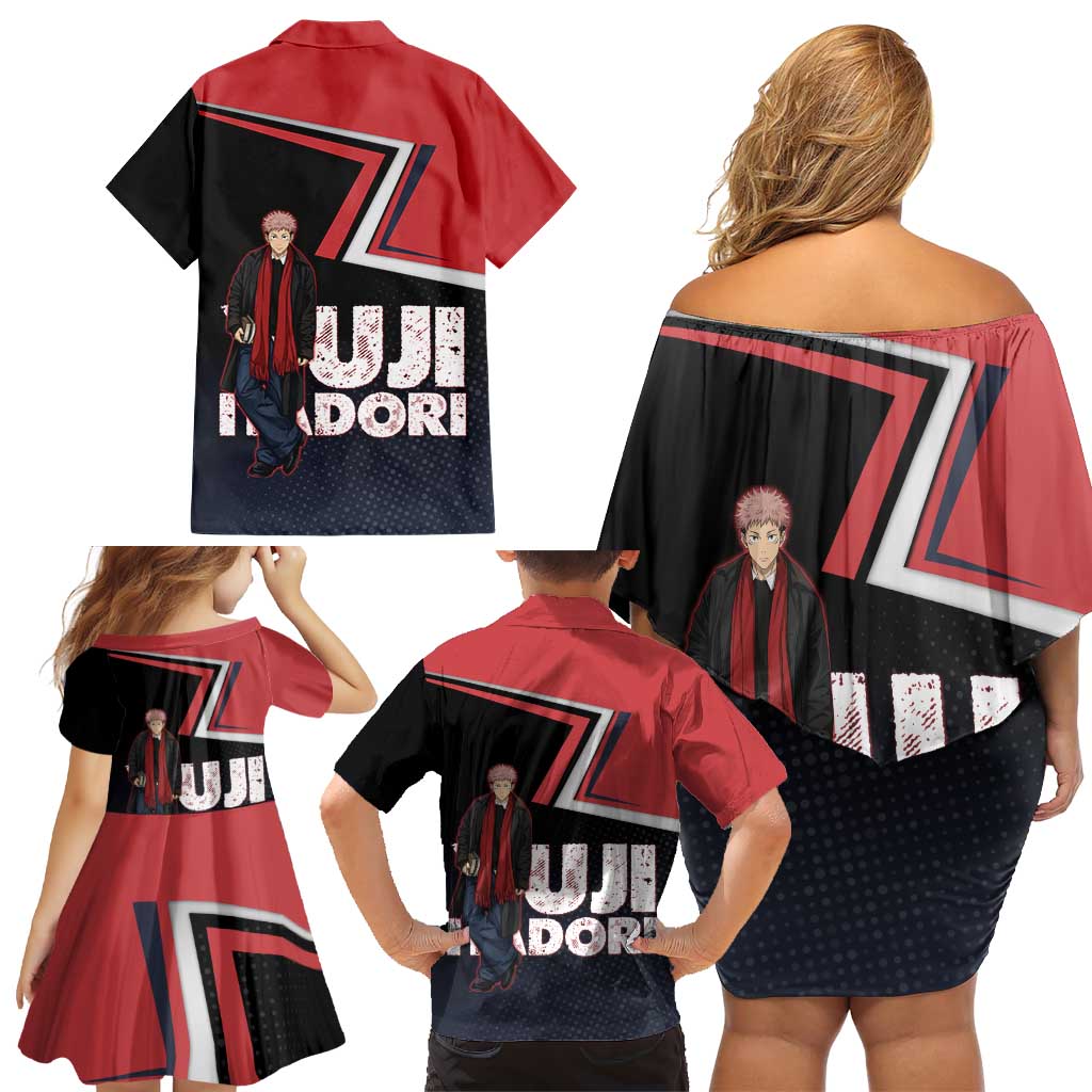 Yuji Itadori Family Matching Off Shoulder Short Dress and Hawaiian Shirt Casual Anime Hero Style