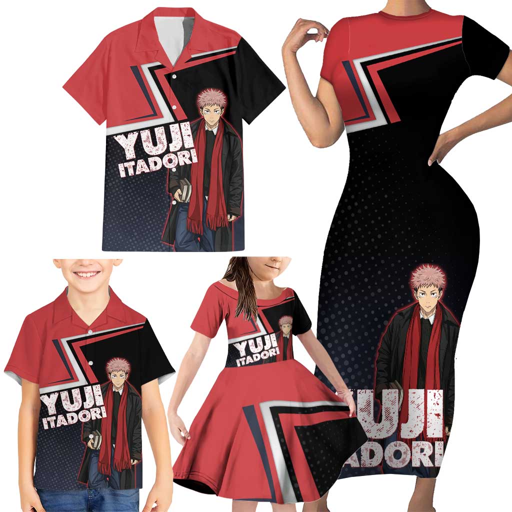 Yuji Itadori Family Matching Short Sleeve Bodycon Dress and Hawaiian Shirt Casual Anime Hero Style