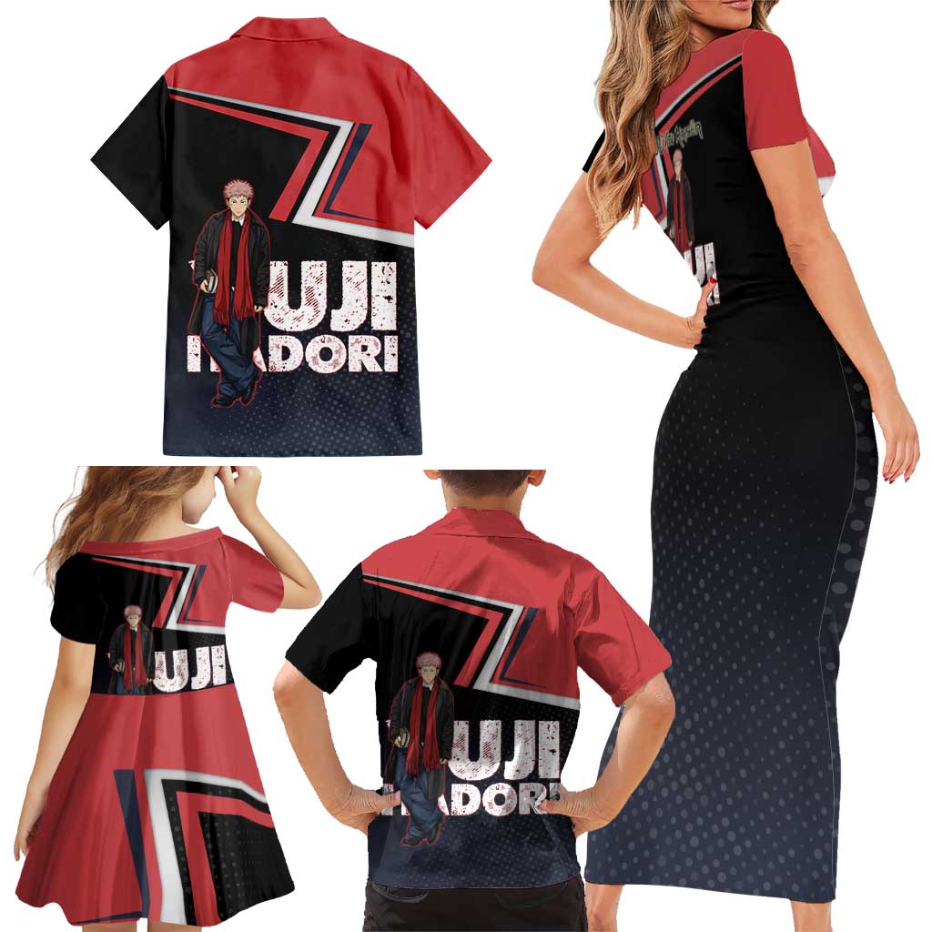 Yuji Itadori Family Matching Short Sleeve Bodycon Dress and Hawaiian Shirt Casual Anime Hero Style