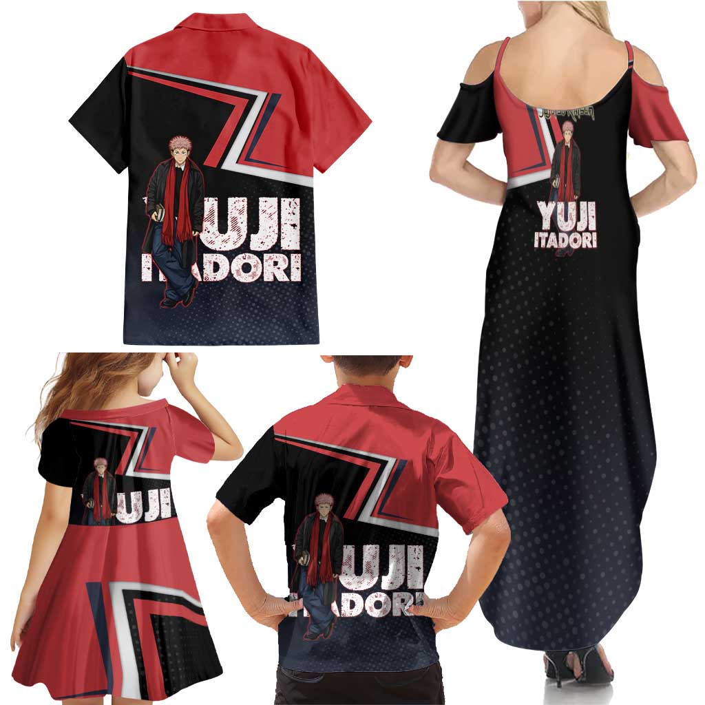 Yuji Itadori Family Matching Summer Maxi Dress and Hawaiian Shirt Casual Anime Hero Style