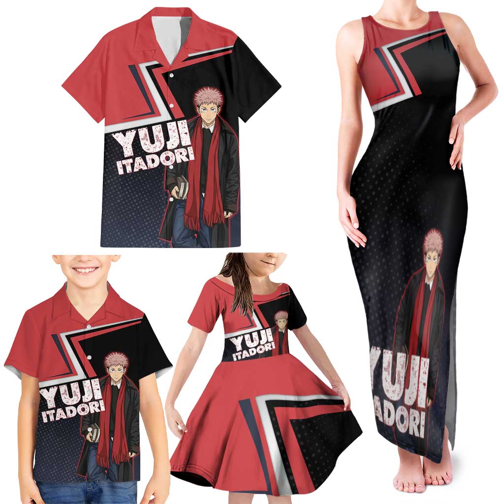 Yuji Itadori Family Matching Tank Maxi Dress and Hawaiian Shirt Casual Anime Hero Style