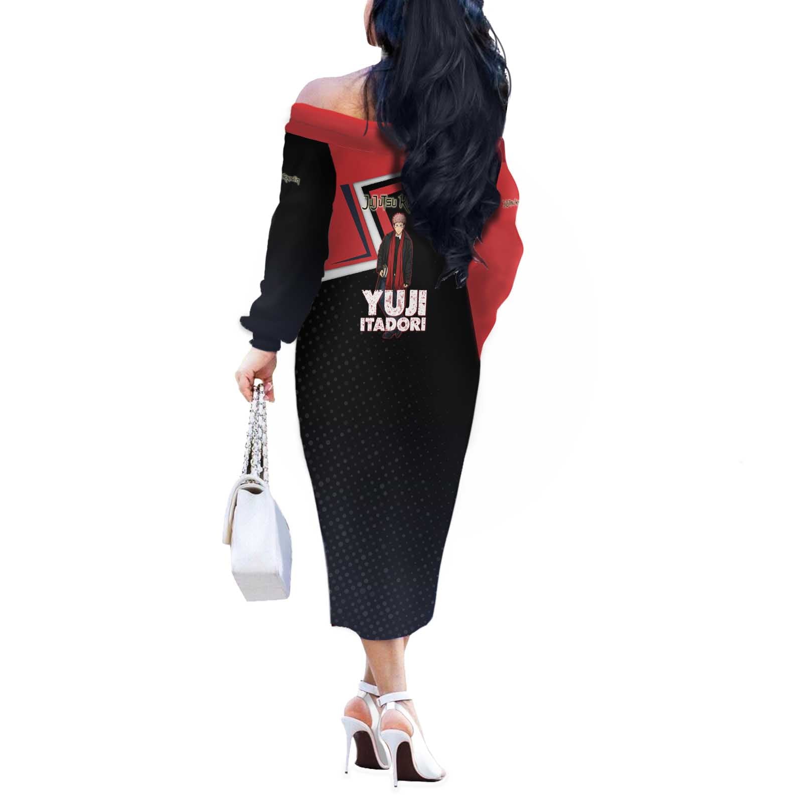 Yuji Itadori Off The Shoulder Long Sleeve Dress Casual Anime Hero Style