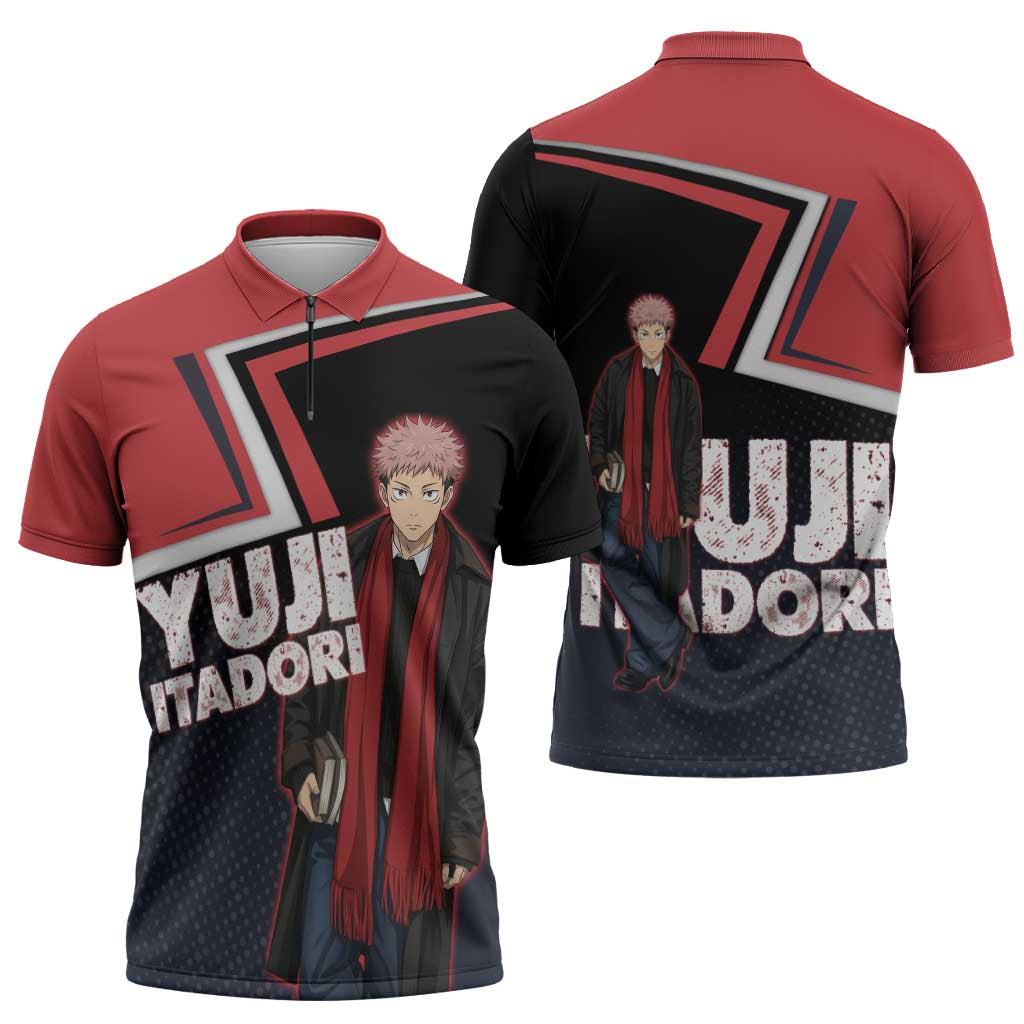 Yuji Itadori Zipper Polo Shirt Casual Anime Hero Style