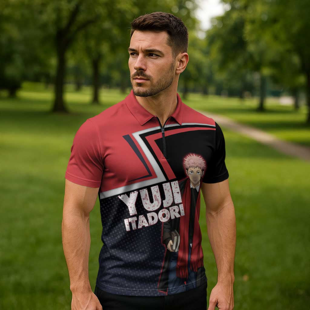 Yuji Itadori Zipper Polo Shirt Casual Anime Hero Style