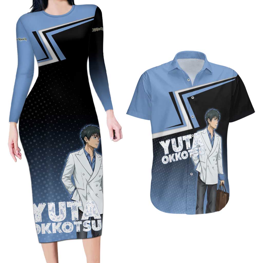 Yuta Okkotsu Couples Matching Long Sleeve Bodycon Dress and Hawaiian Shirt Jujutsu Kaisen Street Style Art
