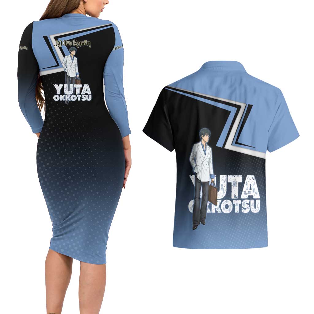 Yuta Okkotsu Couples Matching Long Sleeve Bodycon Dress and Hawaiian Shirt Jujutsu Kaisen Street Style Art