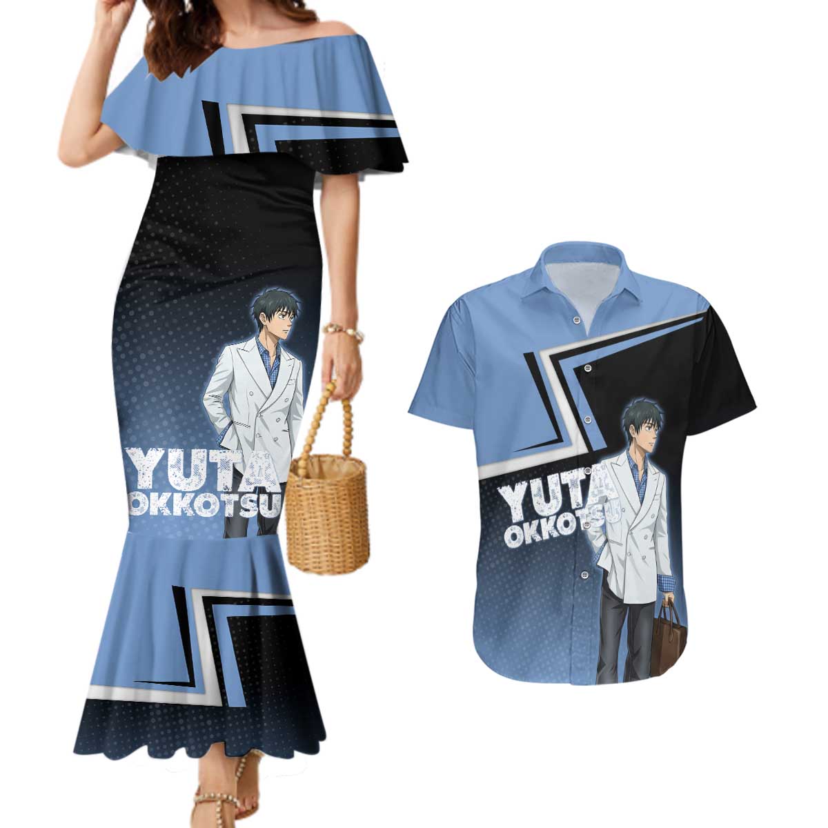 Yuta Okkotsu Couples Matching Mermaid Dress and Hawaiian Shirt Jujutsu Kaisen Street Style Art