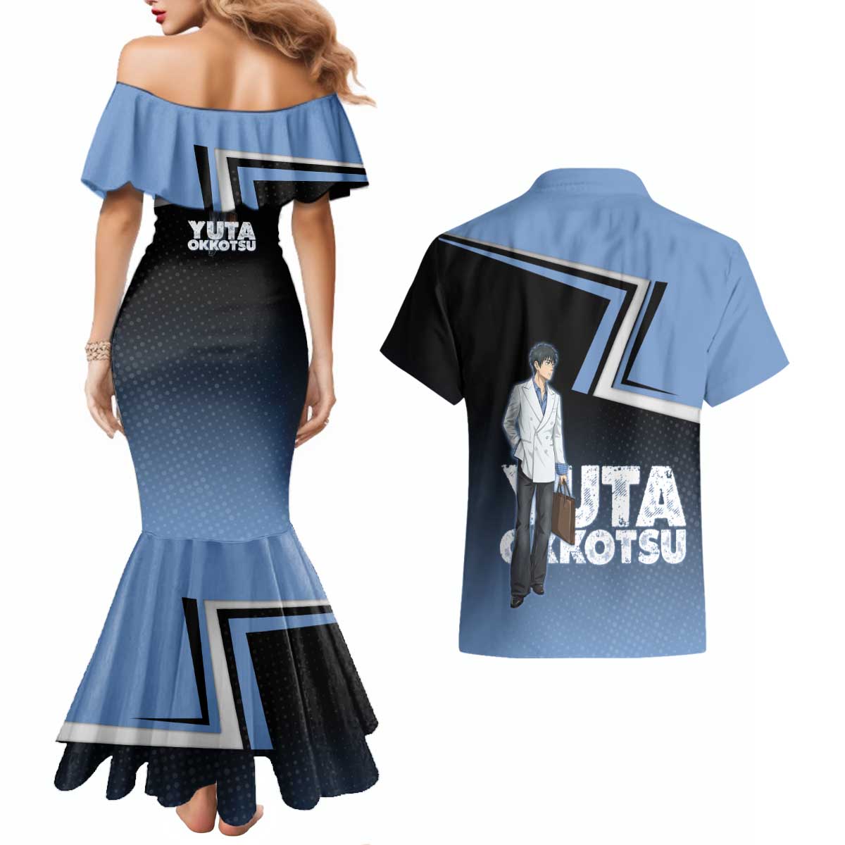 Yuta Okkotsu Couples Matching Mermaid Dress and Hawaiian Shirt Jujutsu Kaisen Street Style Art