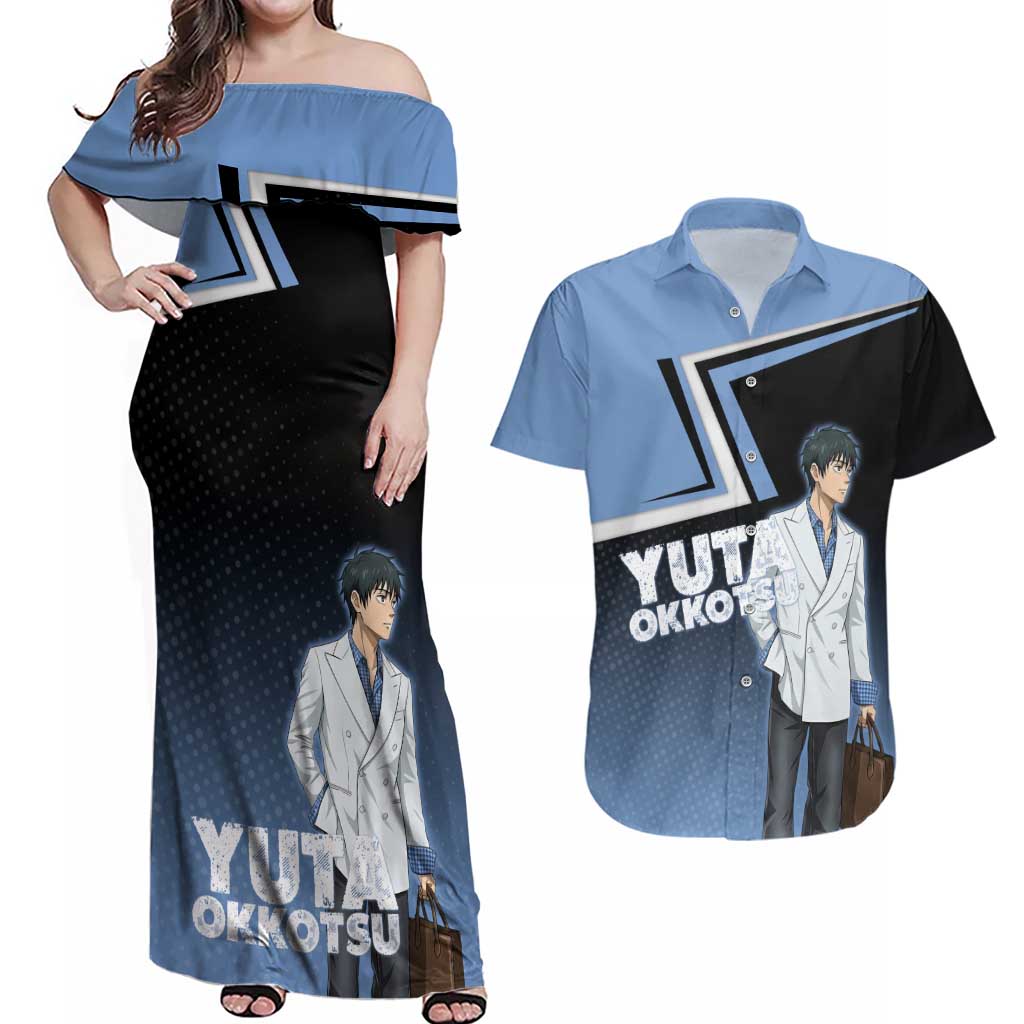 Yuta Okkotsu Couples Matching Off Shoulder Maxi Dress and Hawaiian Shirt Jujutsu Kaisen Street Style Art