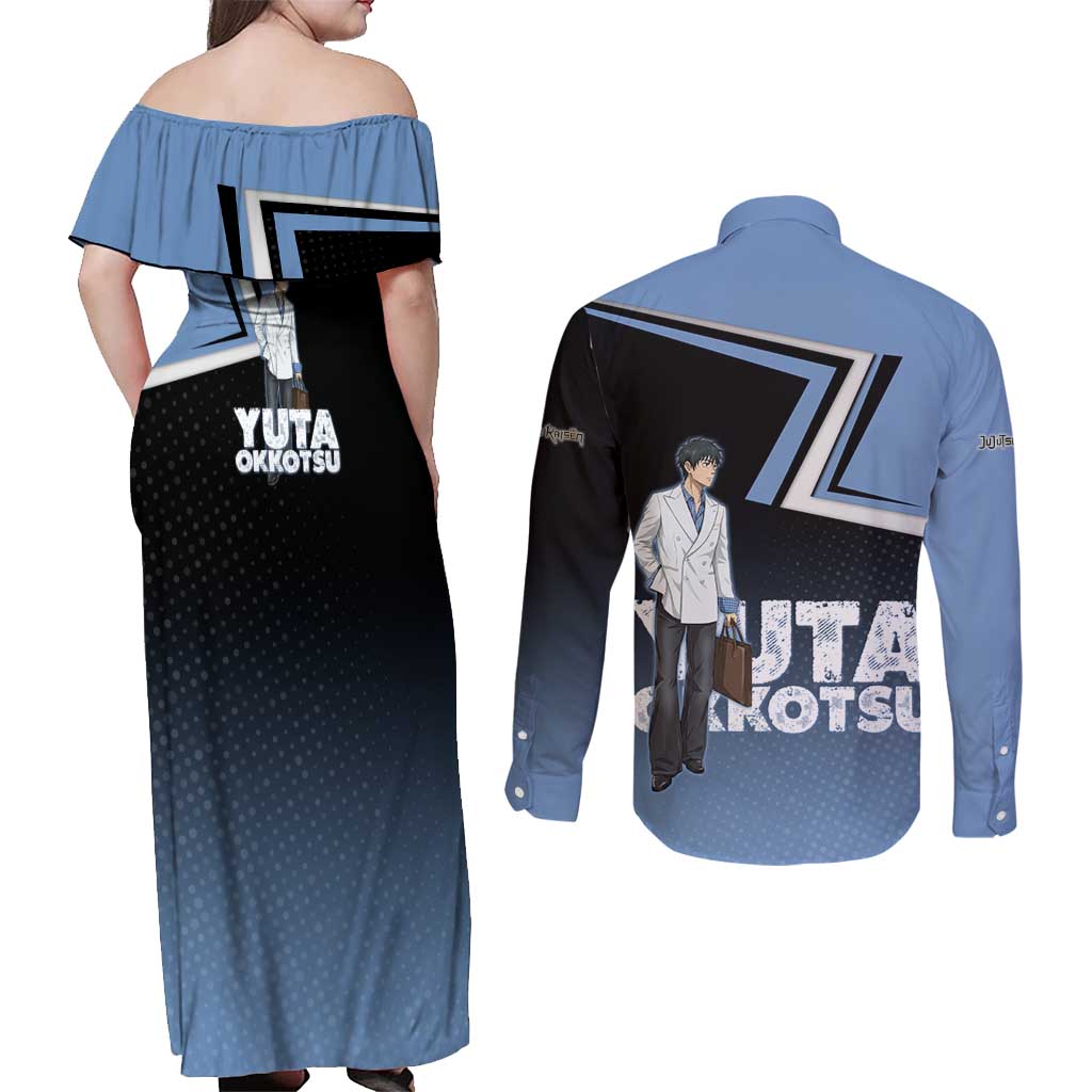 Yuta Okkotsu Couples Matching Off Shoulder Maxi Dress and Long Sleeve Button Shirt Jujutsu Kaisen Street Style Art