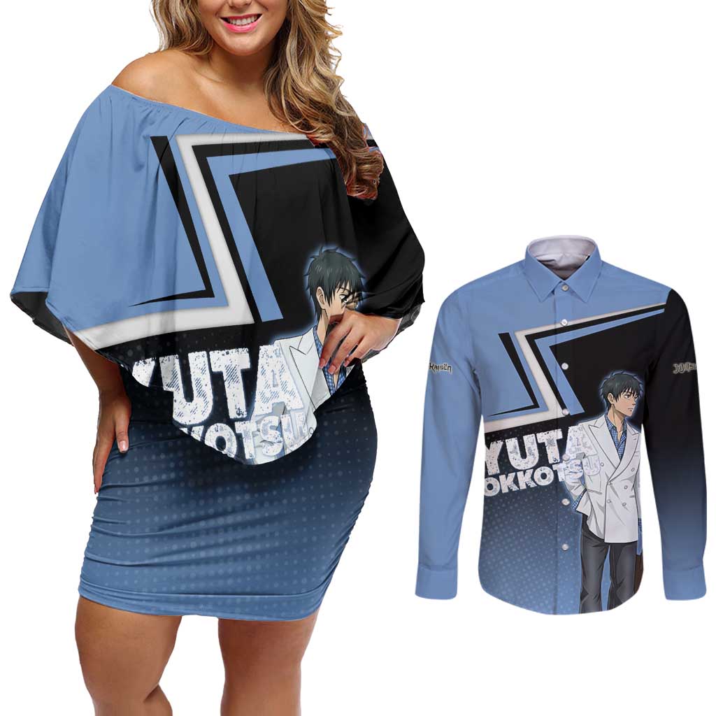 Yuta Okkotsu Couples Matching Off Shoulder Short Dress and Long Sleeve Button Shirt Jujutsu Kaisen Street Style Art