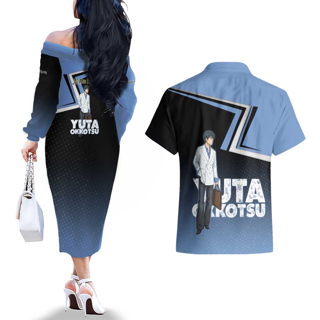 Yuta Okkotsu Couples Matching Off The Shoulder Long Sleeve Dress and Hawaiian Shirt Jujutsu Kaisen Street Style Art