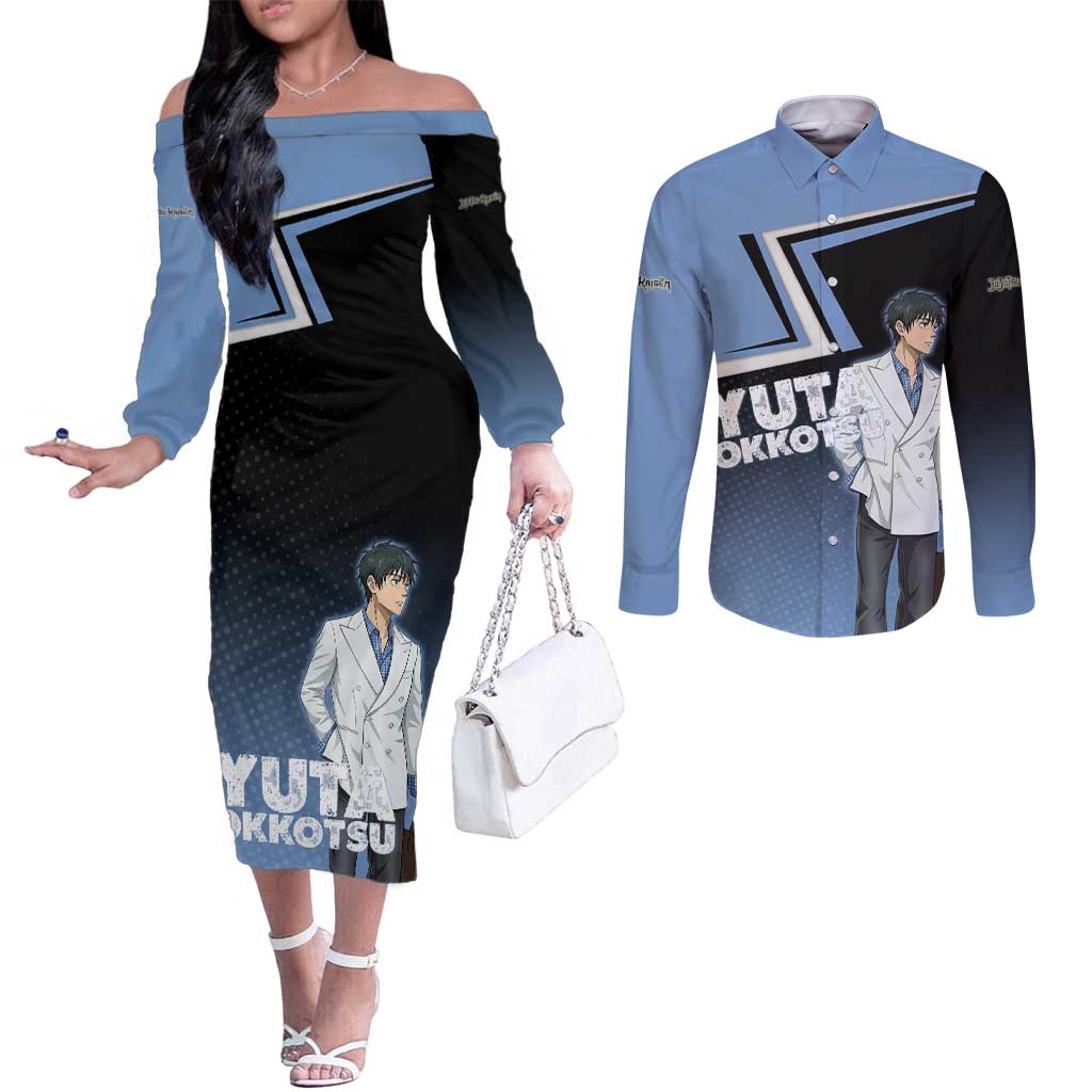 Yuta Okkotsu Couples Matching Off The Shoulder Long Sleeve Dress and Long Sleeve Button Shirt Jujutsu Kaisen Street Style Art