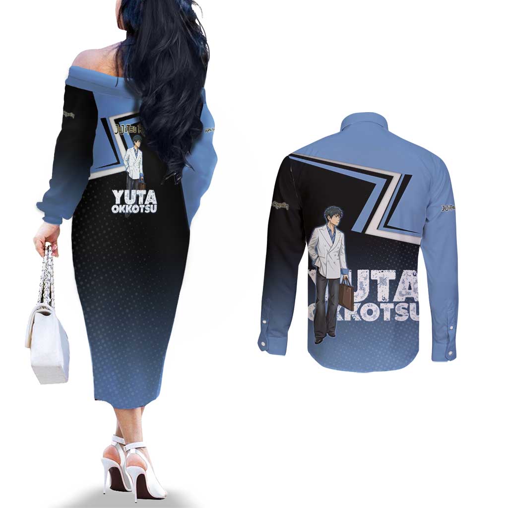 Yuta Okkotsu Couples Matching Off The Shoulder Long Sleeve Dress and Long Sleeve Button Shirt Jujutsu Kaisen Street Style Art