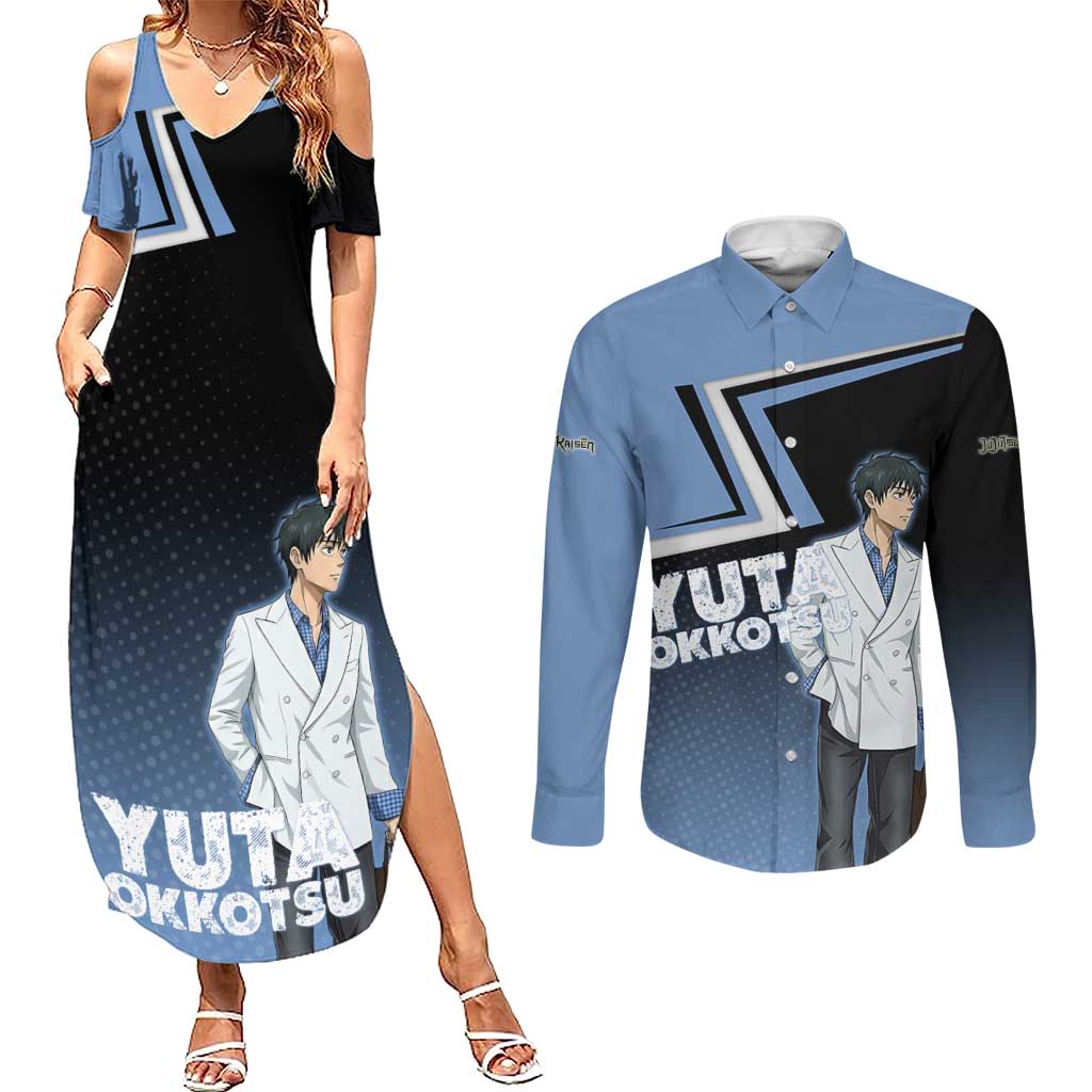 Yuta Okkotsu Couples Matching Summer Maxi Dress and Long Sleeve Button Shirt Jujutsu Kaisen Street Style Art