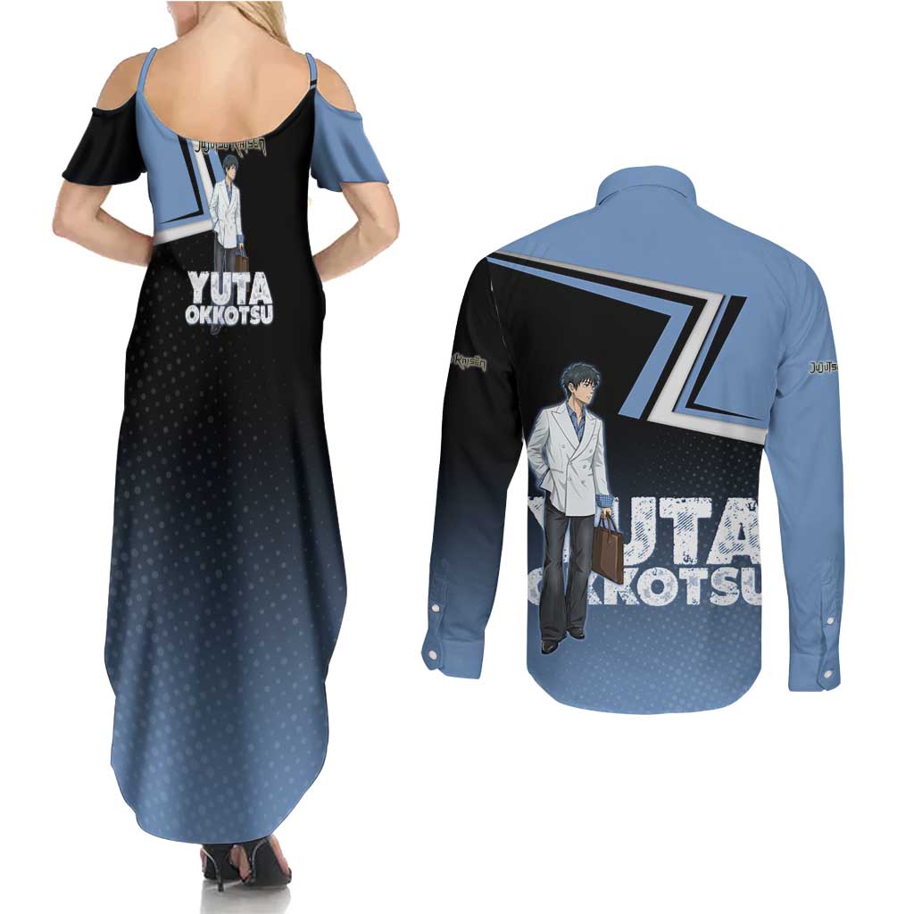 Yuta Okkotsu Couples Matching Summer Maxi Dress and Long Sleeve Button Shirt Jujutsu Kaisen Street Style Art