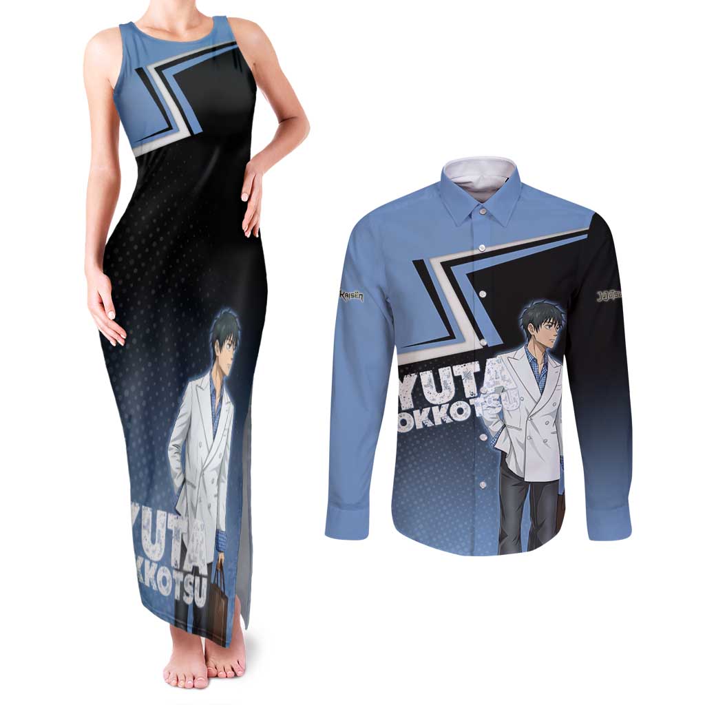 Yuta Okkotsu Couples Matching Tank Maxi Dress and Long Sleeve Button Shirt Jujutsu Kaisen Street Style Art