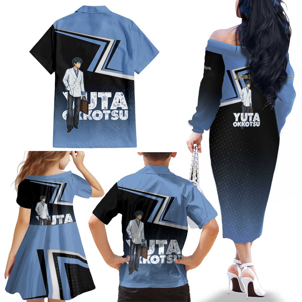 Yuta Okkotsu Family Matching Off The Shoulder Long Sleeve Dress and Hawaiian Shirt Jujutsu Kaisen Street Style Art