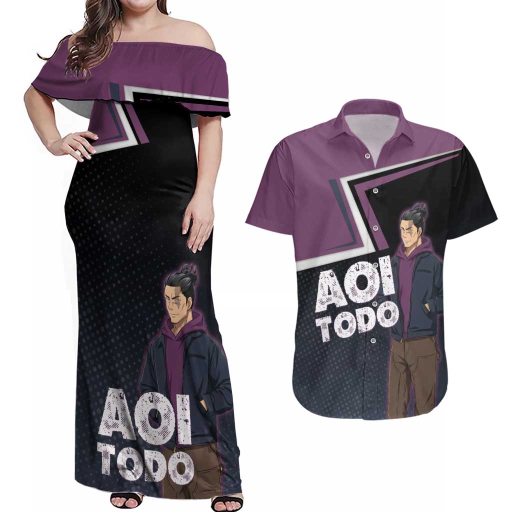 Aoi Todo Couples Matching Off Shoulder Maxi Dress and Hawaiian Shirt Jujutsu Kaisen Casual Urban Look