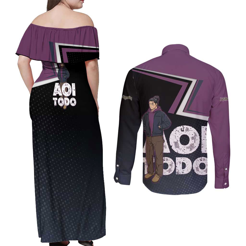 Aoi Todo Couples Matching Off Shoulder Maxi Dress and Long Sleeve Button Shirt Jujutsu Kaisen Casual Urban Look