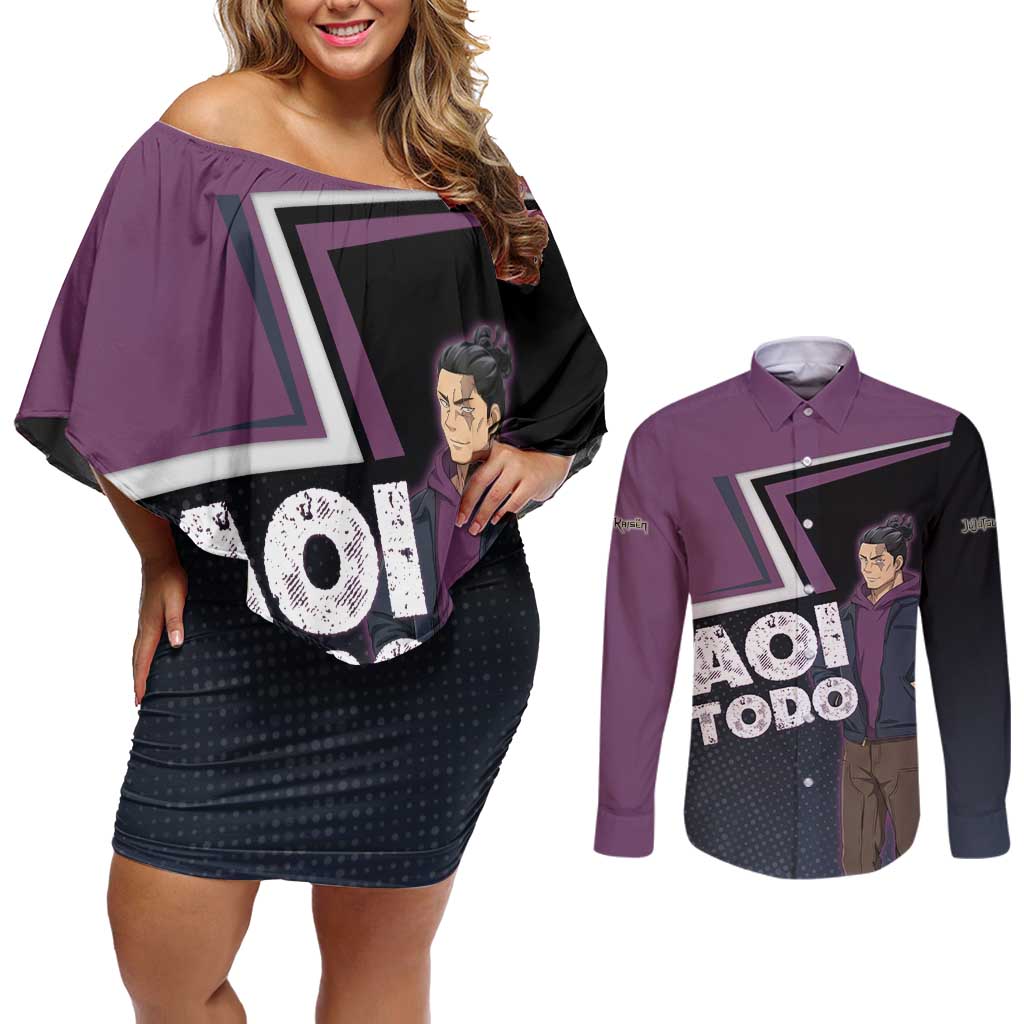 Aoi Todo Couples Matching Off Shoulder Short Dress and Long Sleeve Button Shirt Jujutsu Kaisen Casual Urban Look