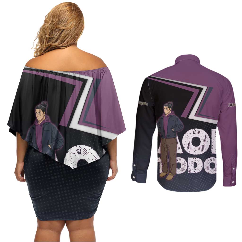 Aoi Todo Couples Matching Off Shoulder Short Dress and Long Sleeve Button Shirt Jujutsu Kaisen Casual Urban Look
