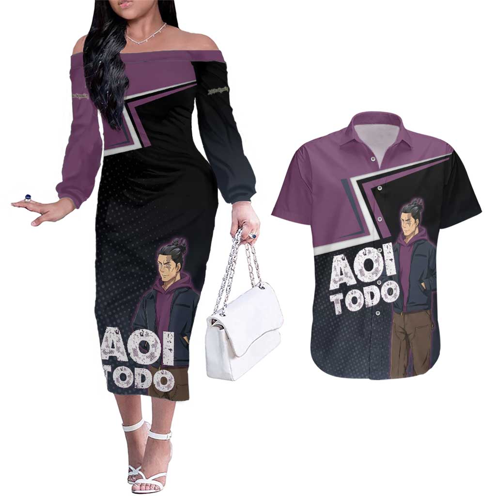 Aoi Todo Couples Matching Off The Shoulder Long Sleeve Dress and Hawaiian Shirt Jujutsu Kaisen Casual Urban Look