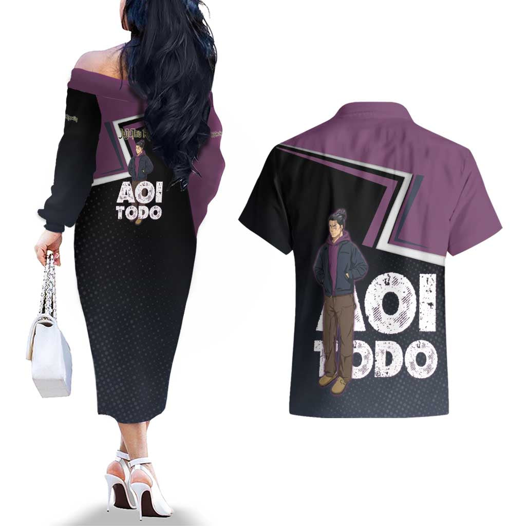 Aoi Todo Couples Matching Off The Shoulder Long Sleeve Dress and Hawaiian Shirt Jujutsu Kaisen Casual Urban Look