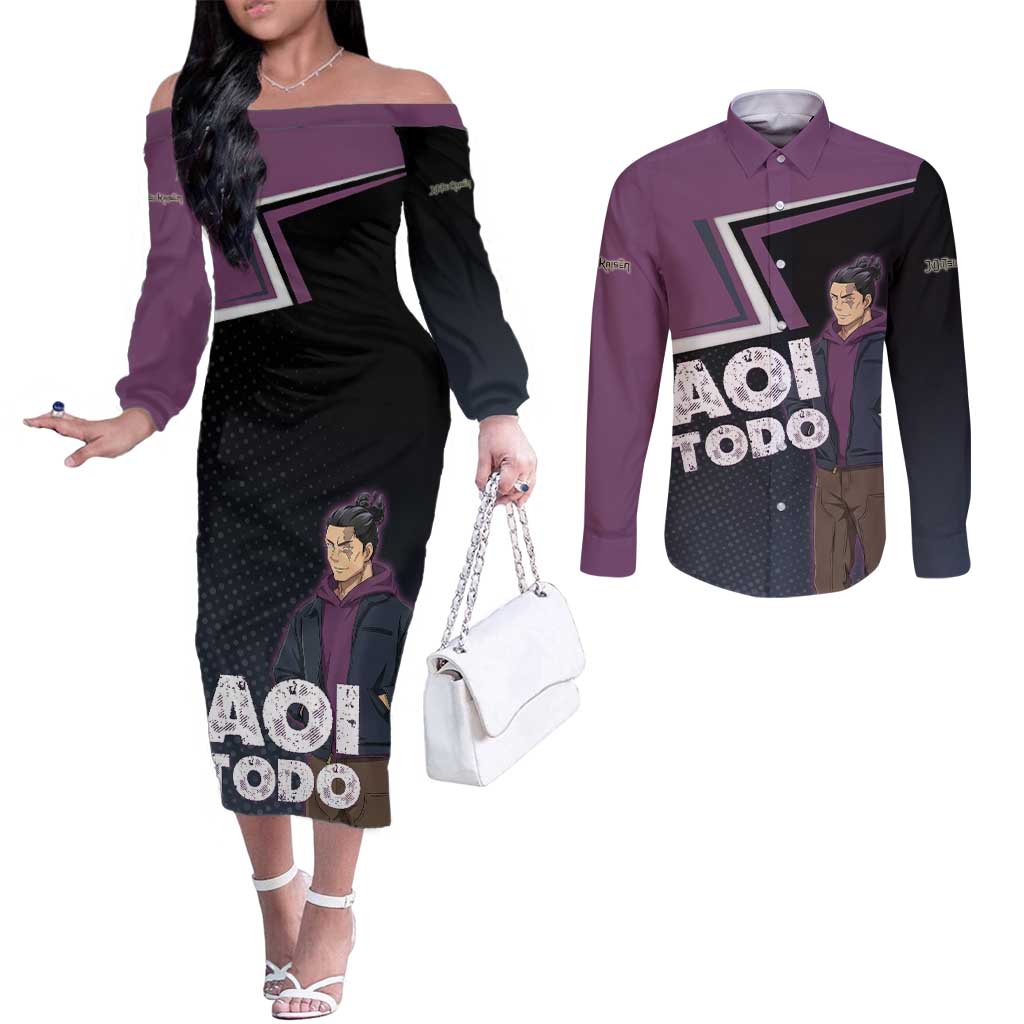 Aoi Todo Couples Matching Off The Shoulder Long Sleeve Dress and Long Sleeve Button Shirt Jujutsu Kaisen Casual Urban Look