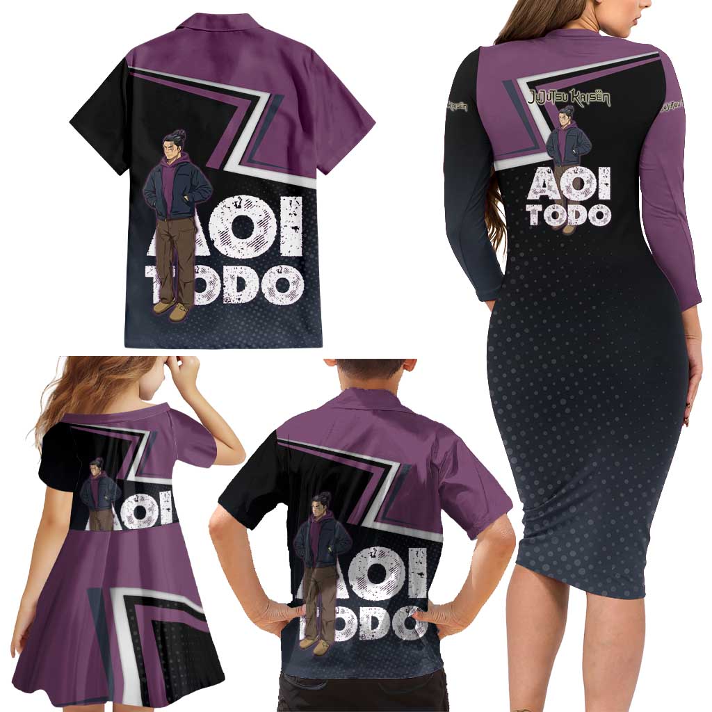 Aoi Todo Family Matching Long Sleeve Bodycon Dress and Hawaiian Shirt Jujutsu Kaisen Casual Urban Look