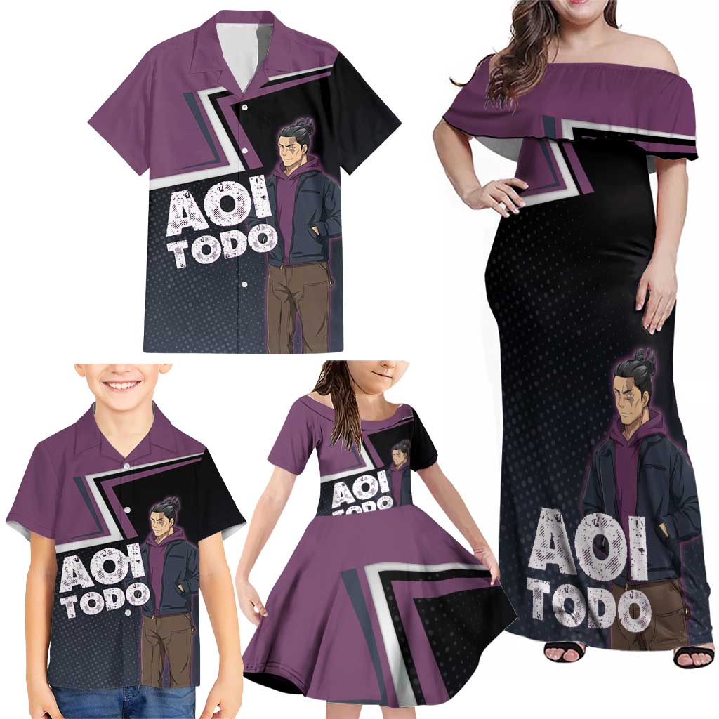 Aoi Todo Family Matching Off Shoulder Maxi Dress and Hawaiian Shirt Jujutsu Kaisen Casual Urban Look
