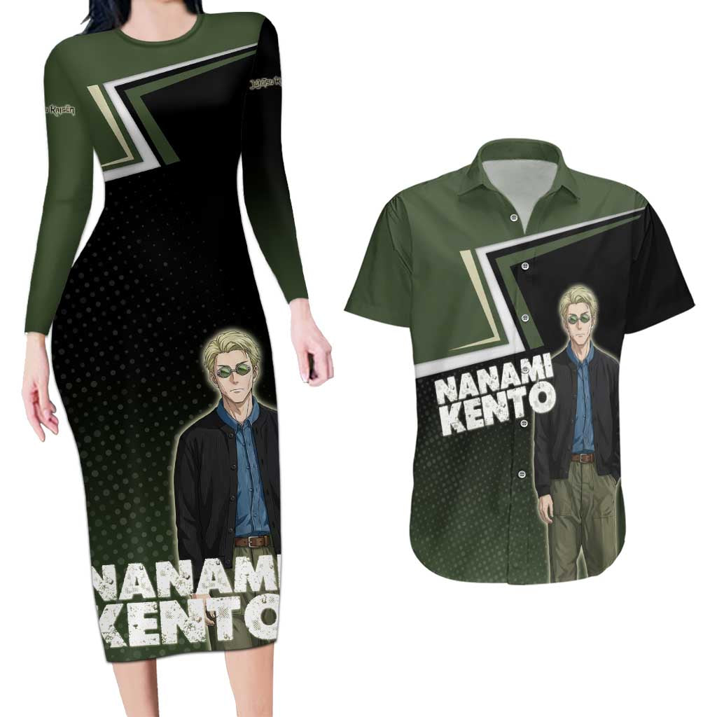 Nanami Kento Couples Matching Long Sleeve Bodycon Dress and Hawaiian Shirt Jujutsu Kaisen Business Casual Aesthetic