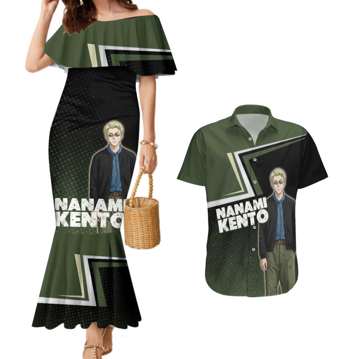 Nanami Kento Couples Matching Mermaid Dress and Hawaiian Shirt Jujutsu Kaisen Business Casual Aesthetic