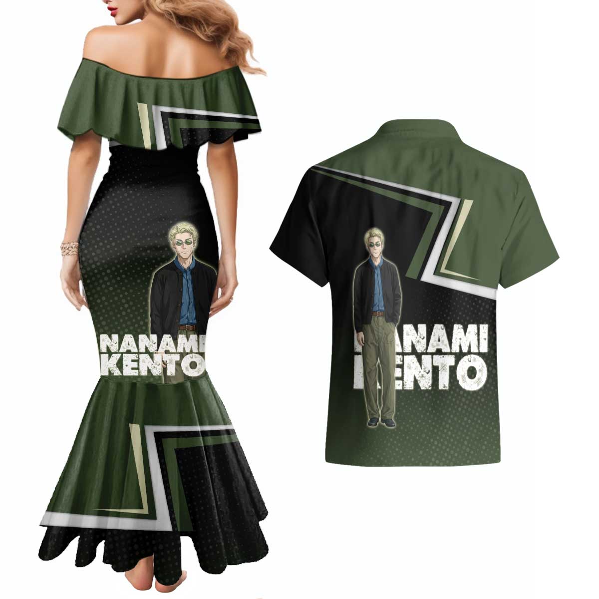 Nanami Kento Couples Matching Mermaid Dress and Hawaiian Shirt Jujutsu Kaisen Business Casual Aesthetic