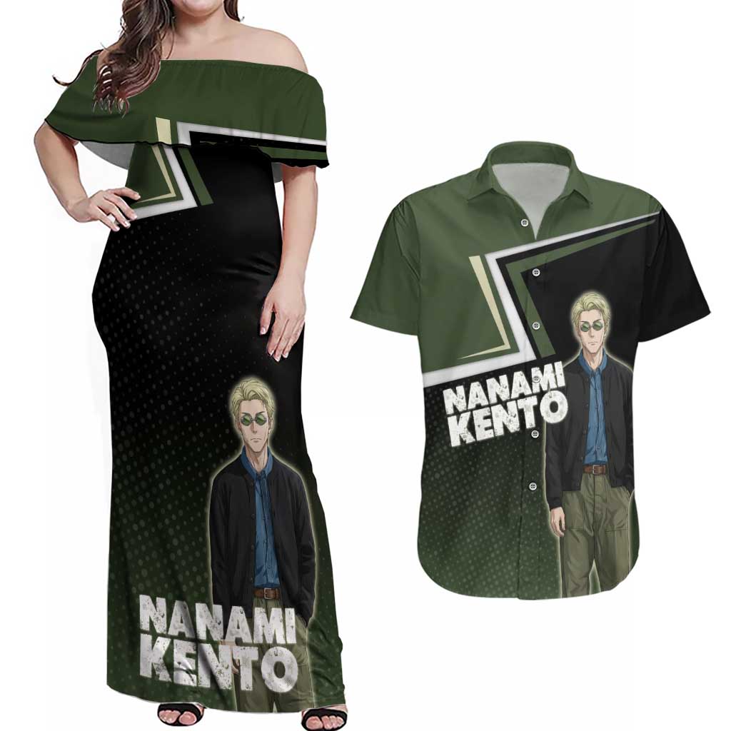 Nanami Kento Couples Matching Off Shoulder Maxi Dress and Hawaiian Shirt Jujutsu Kaisen Business Casual Aesthetic